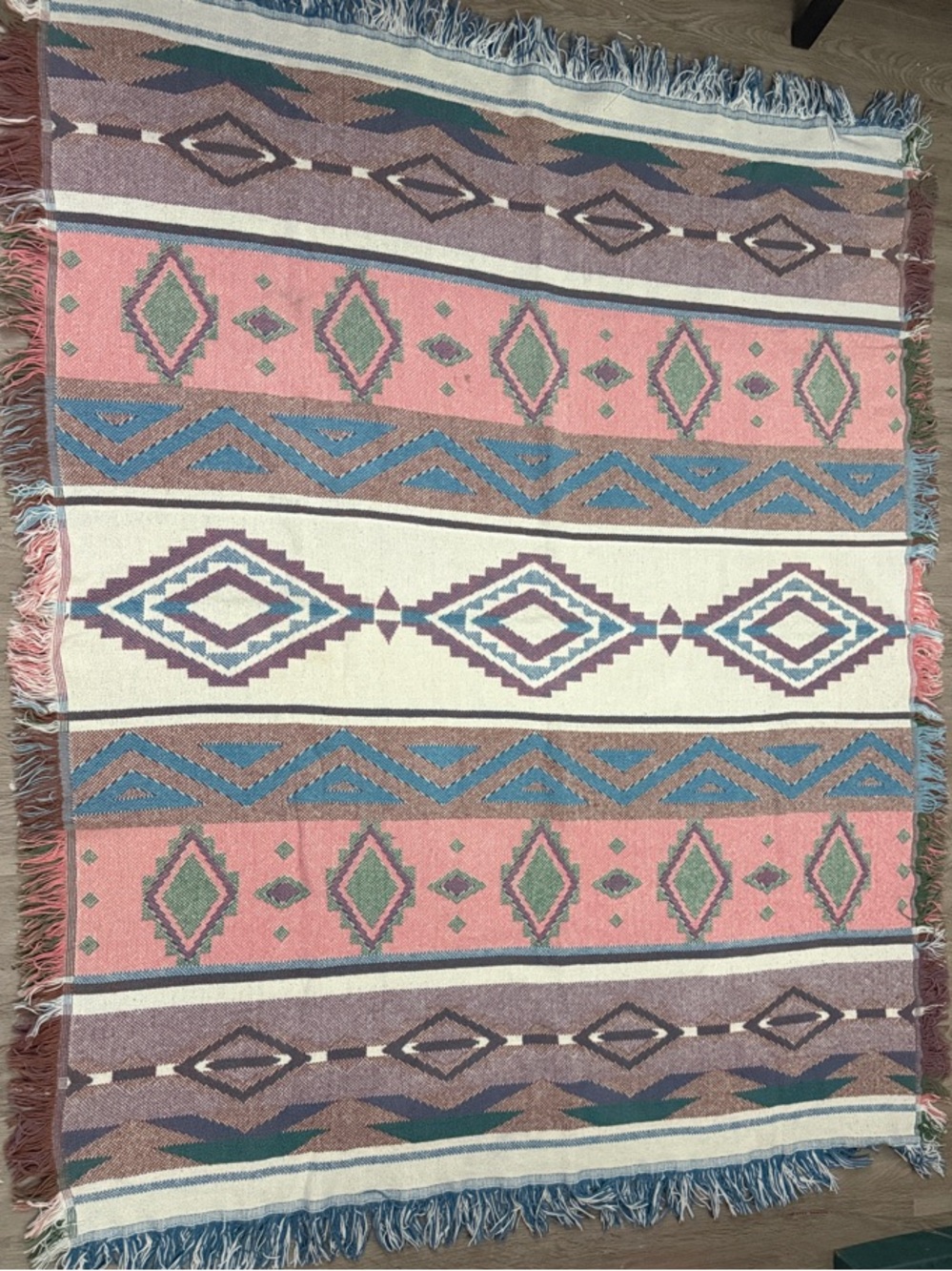 Southwestern Pattern Woven Throw Blanket in Pink, Blue & Cream